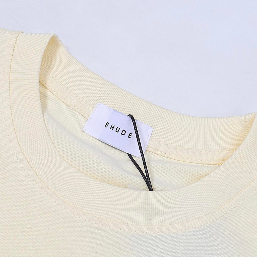 Rhude T-shirts Moonlight Blue Printed Cotton Casual Short Sleeve Men and Women