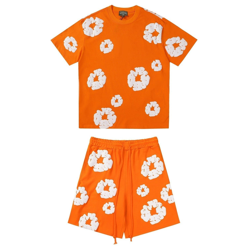 Denim Tears Outfit:T-shirt/Shorts (Separate Purchase Options) Puff Print Short Sleeve T-shirt Loose Couple Shorts Suit