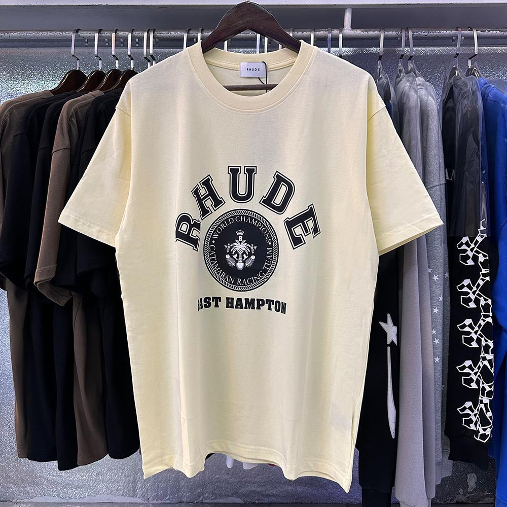 Rhude T-shirts Solid Color Pattern Printed Cotton Casual Short Sleeve Men and Women